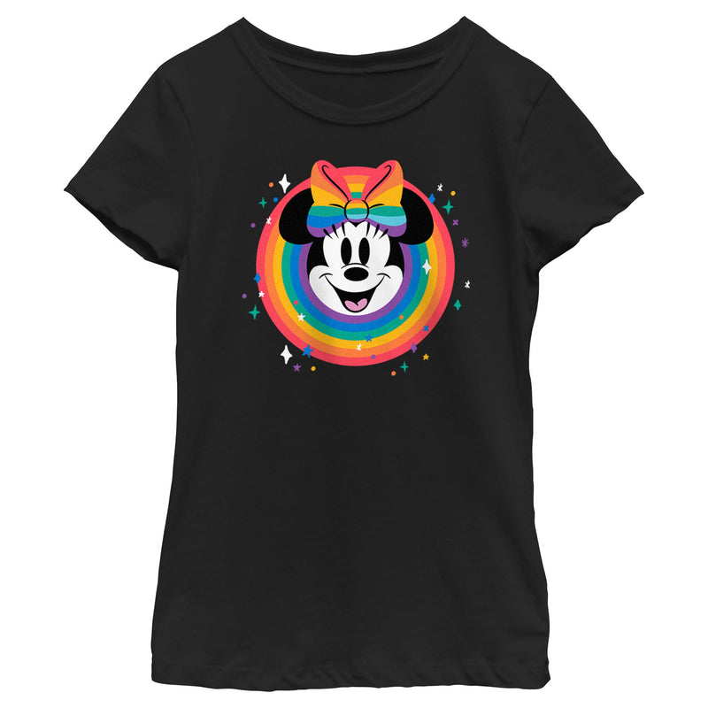 Girl's Minnie Mouse Rainbow Circle Portrait Bow T-Shirt