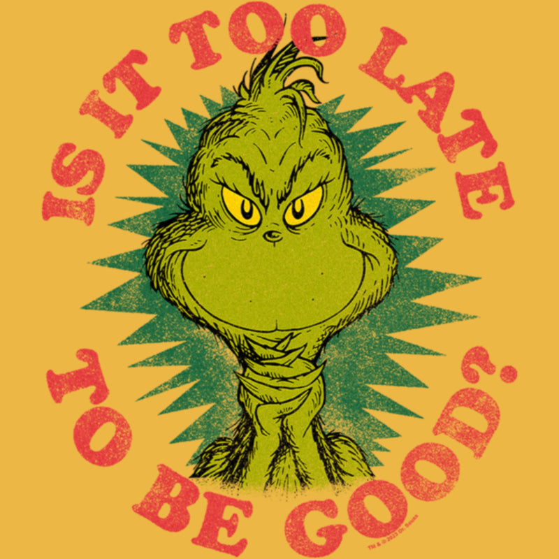 Junior's Dr. Seuss Christmas The Grinch Is it too Late T-Shirt