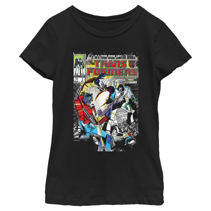 Girl's Transformers Megatron vs Optimus Prime Fight Panel T-Shirt