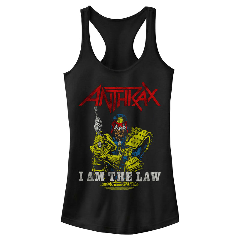 Junior's Anthrax Distressed I Am The Law Racerback Tank Top