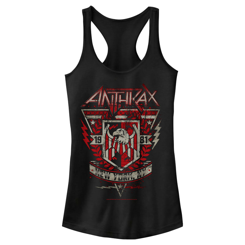 Junior's Anthrax Distressed Eagle 1981 Racerback Tank Top