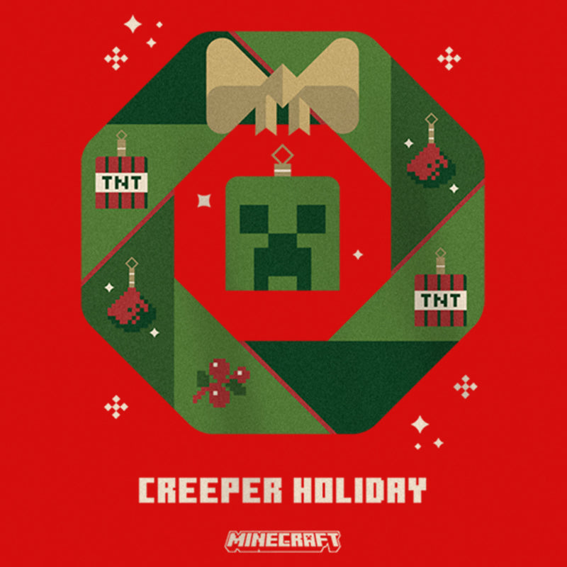 Girl's Minecraft Creeper Holiday Wreath T-Shirt