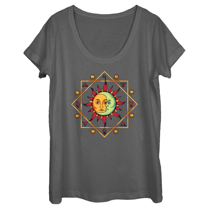 Women's Lost Gods Celestial Moon Sun Face T-Shirt