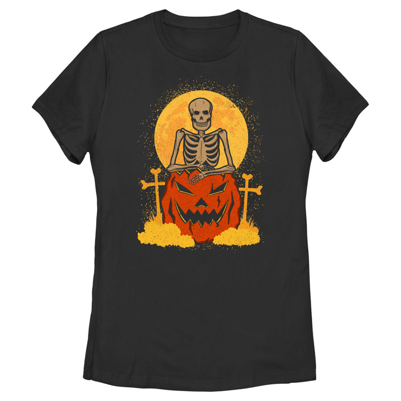 Women's Lost Gods Halloween Skeleton and Jack-O'-Lantern T-Shirt