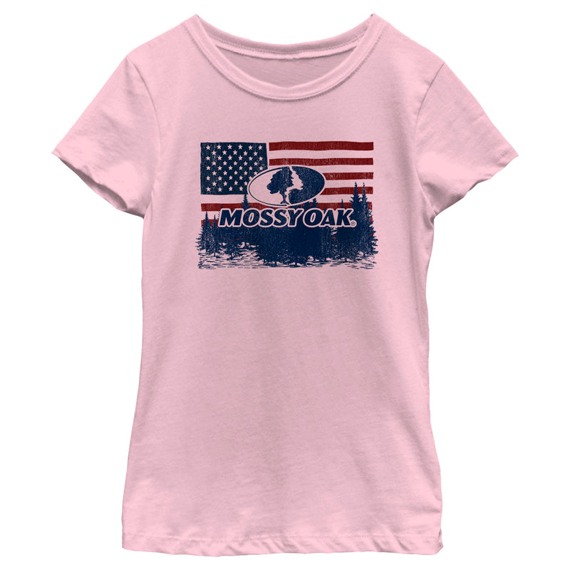 Girl's Mossy Oak American Flag Landscape Logo T-Shirt