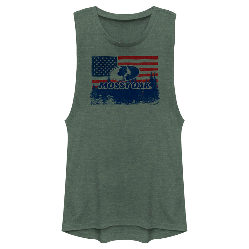 Junior's Mossy Oak American Flag Landscape Logo Festival Muscle Tee