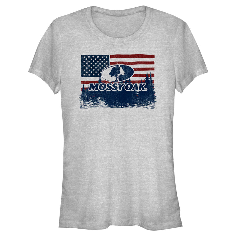 Junior's Mossy Oak American Flag Landscape Logo T-Shirt