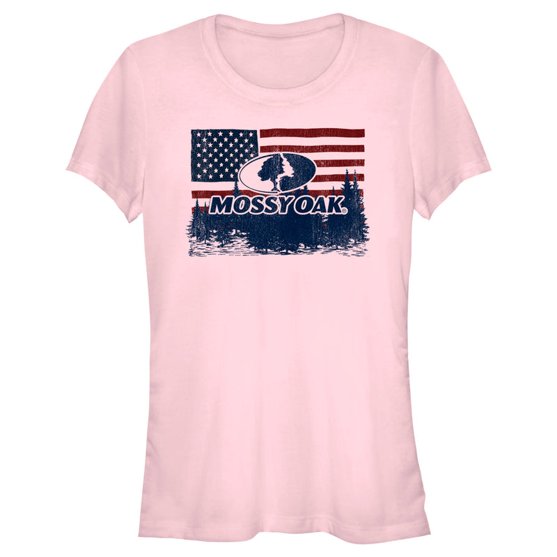 Junior's Mossy Oak American Flag Landscape Logo T-Shirt