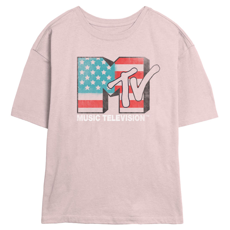 Junior's MTV Distressed Patriotic Logo T-Shirt