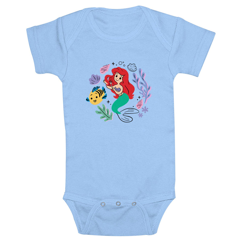 Infant's The Little Mermaid Ariel and Flounder Cute Drawing Onesie