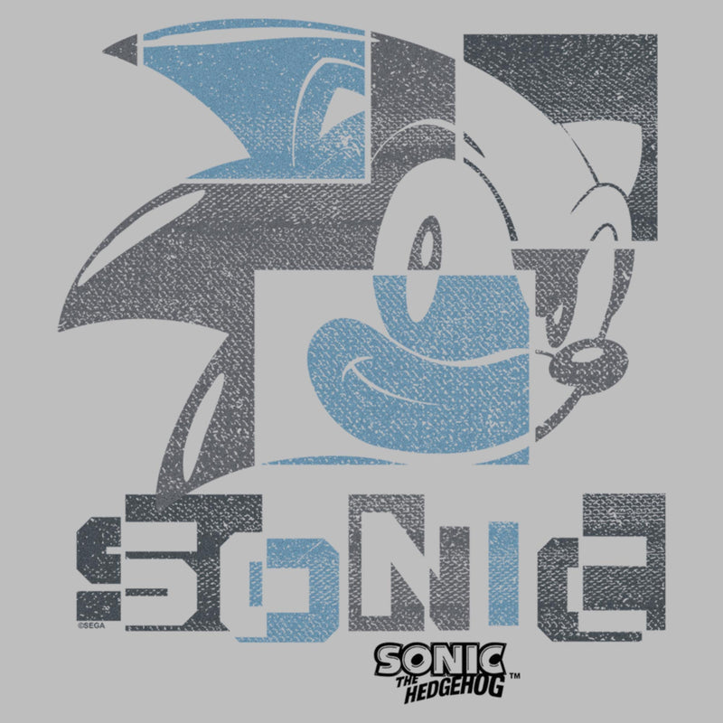 Men's Sonic the Hedgehog Black and Blue Distressed Abstract Portrait T-Shirt