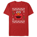 Men's Sesame Street Elmo Face Ugly Christmas Sweater Print T-Shirt