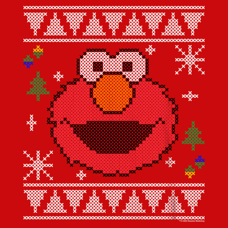 Boy's Sesame Street Elmo Face Ugly Christmas Sweater Print T-Shirt