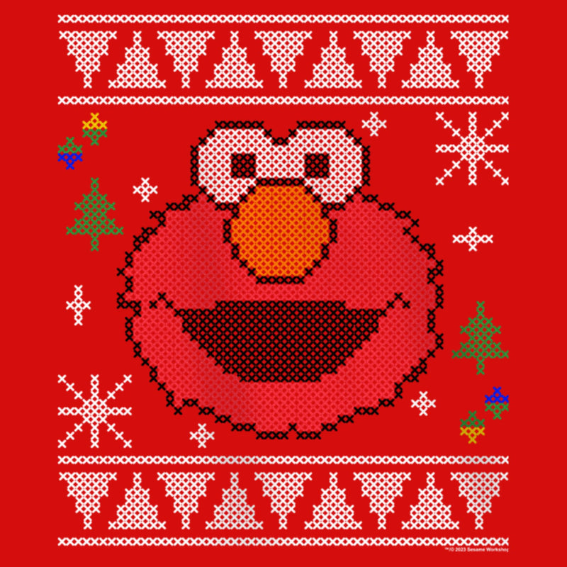 Girl's Sesame Street Elmo Face Ugly Christmas Sweater Print T-Shirt