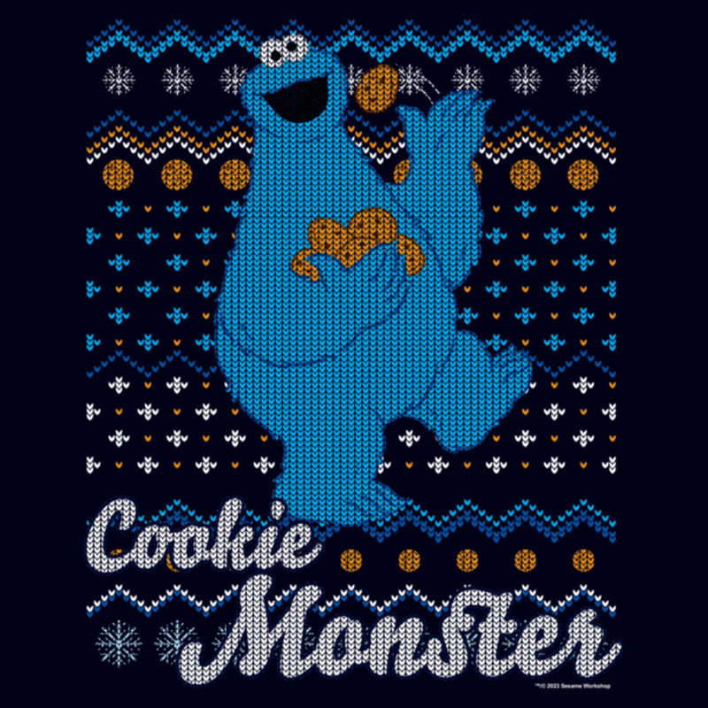 Women's Sesame Street Cookie Monster Ugly Christmas Sweater Print T-Shirt