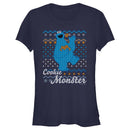 Junior's Sesame Street Cookie Monster Ugly Christmas Sweater Print T-Shirt