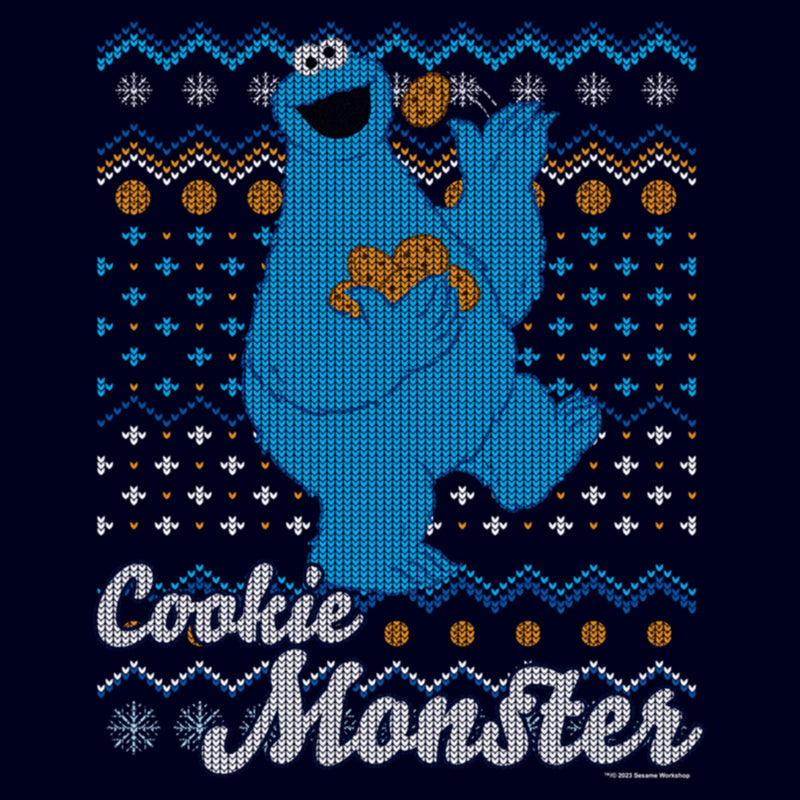 Junior's Sesame Street Cookie Monster Ugly Christmas Sweater Print T-Shirt