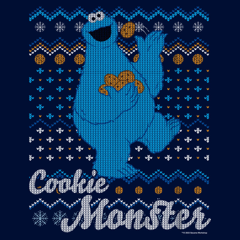 Boy's Sesame Street Cookie Monster Ugly Christmas Sweater Print T-Shirt