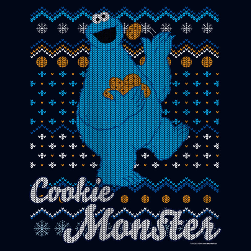 Girl's Sesame Street Cookie Monster Ugly Christmas Sweater Print T-Shirt