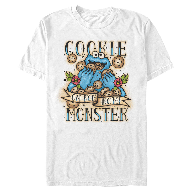 Men's Sesame Street Cookie Monster Om Nom Nom Tattoo T-Shirt