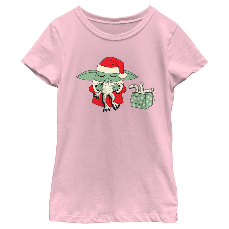 Girl's Star Wars: The Mandalorian Grogu Frog Present T-Shirt