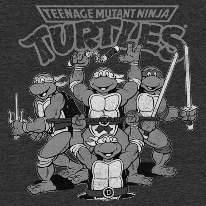 Men's Teenage Mutant Ninja Turtles Distressed Black and White Group Photo T-Shirt