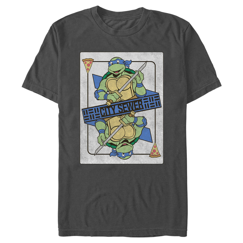 Men's Teenage Mutant Ninja Turtles City Sewer Leonardo Playing Card T-Shirt