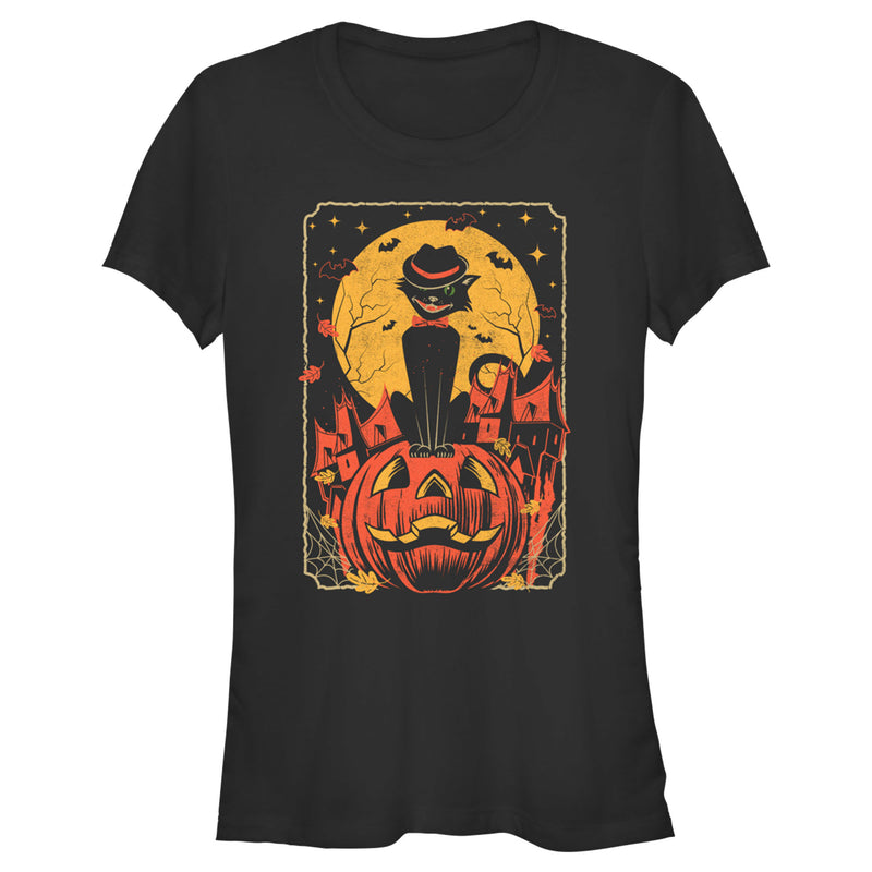 Junior's Lost Gods Halloween Retro Cat Scene T-Shirt