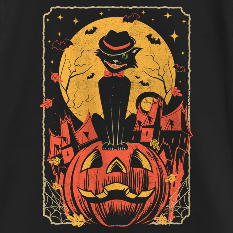 Girl's Lost Gods Halloween Retro Cat Scene T-Shirt