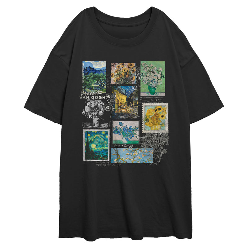 Junior's Lost Gods Vincent van Gogh Postage Stamps T-Shirt