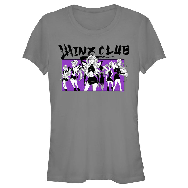 Junior's Winx Club Black and Purple Group Shot T-Shirt