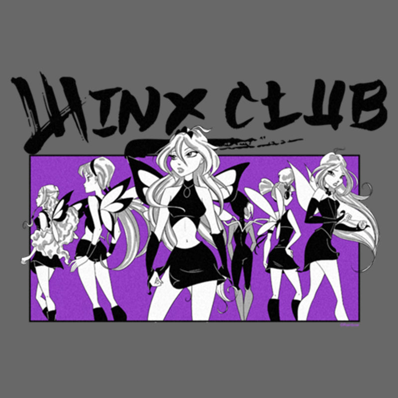 Junior's Winx Club Black and Purple Group Shot T-Shirt