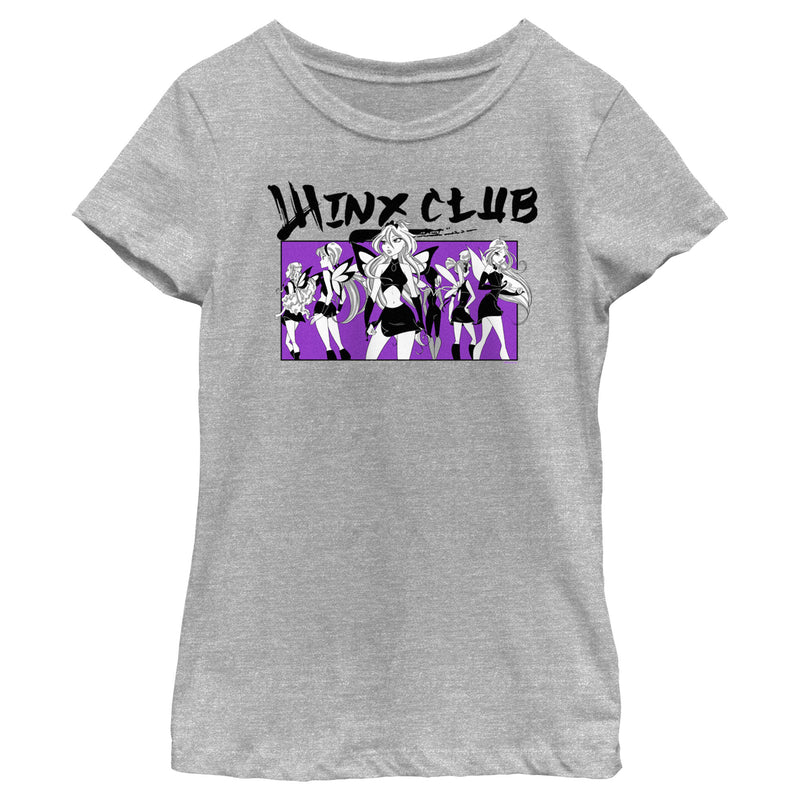 Girl's Winx Club Black and Purple Group Shot T-Shirt