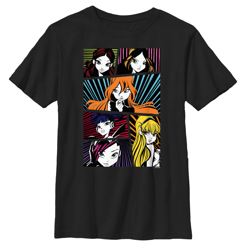 Boy's Winx Club Group Comic Panels Portraits T-Shirt