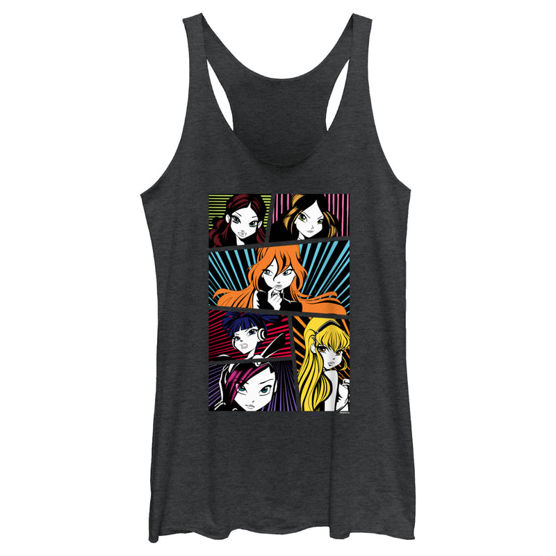 Women's Winx Club Group Comic Panels Portraits Racerback Tank Top