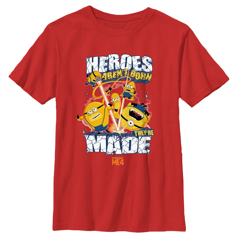 Boy's Despicable Me 4 Mega Minions Heroes Aren't Born They're Made T-Shirt