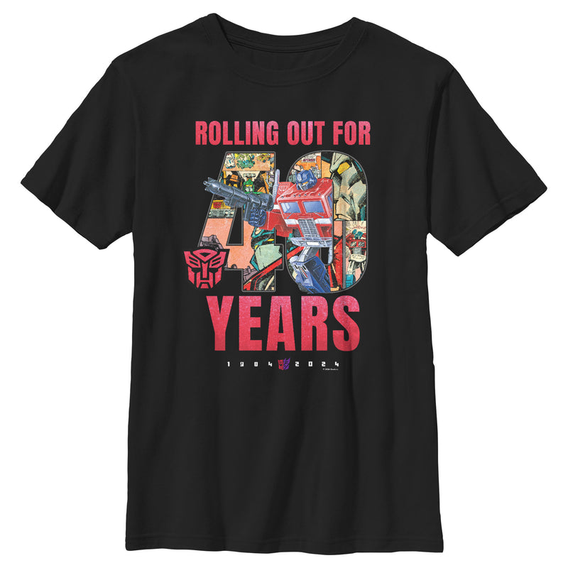 Boy's Transformers Distressed Rolling Out For 40 Years T-Shirt