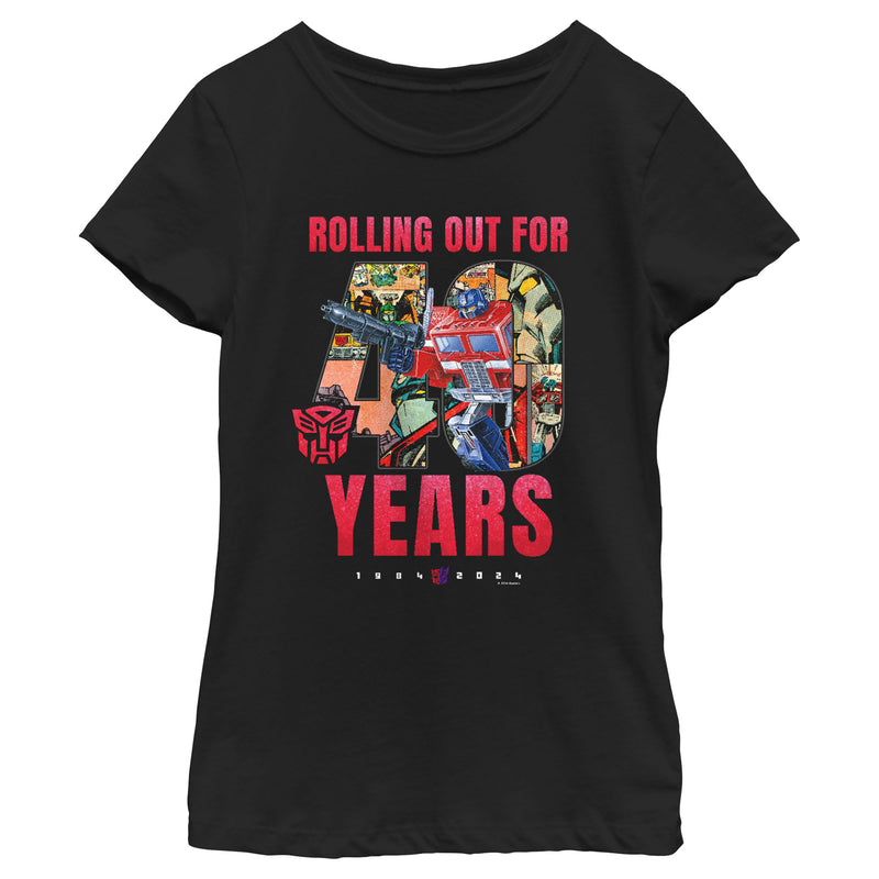 Girl's Transformers Distressed Rolling Out For 40 Years T-Shirt