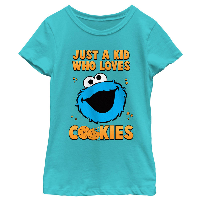 Girl's Sesame Street Just a Kid Who Loves Cookies T-Shirt