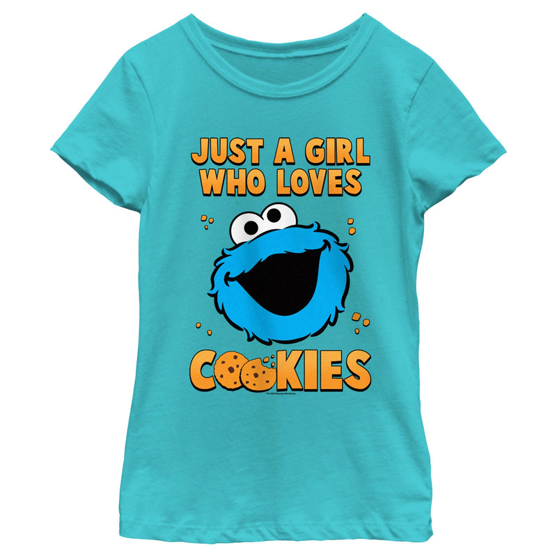 Girl's Sesame Street Just a Girl Who Loves Cookies T-Shirt