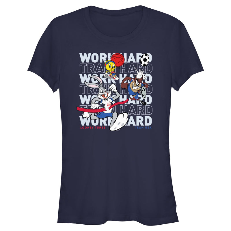 Junior's Looney Tunes Work Hard Crew T-Shirt