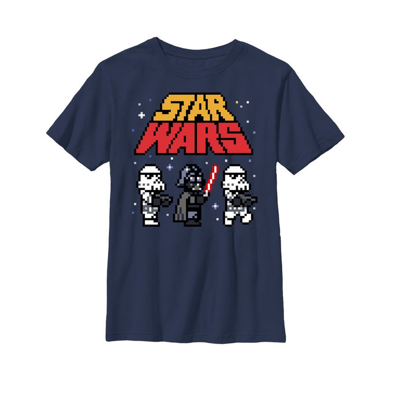 Boy's Star Wars Pixel Darth Vader and Stormtroopers T-Shirt