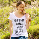 Women's CHIN UP But First Coffee Cup Scoop Neck