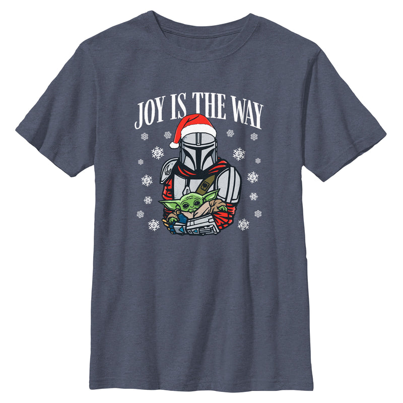 Boy's Star Wars: The Mandalorian Christmas Grogu and Din Djarin Joy is the Way T-Shirt